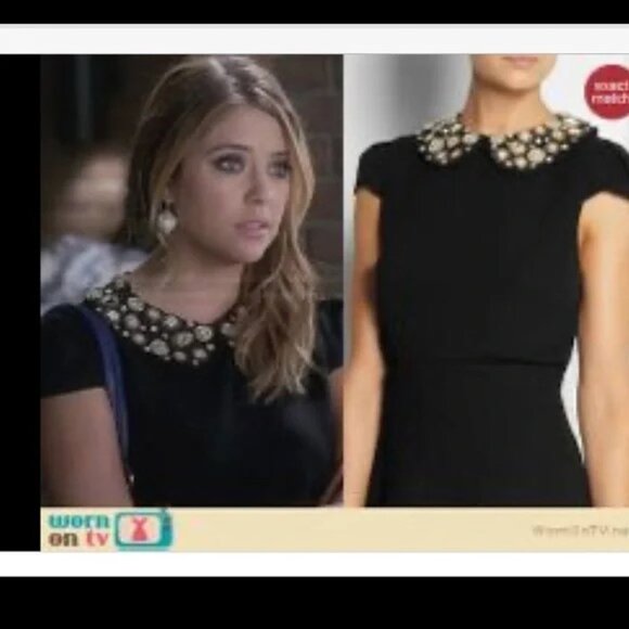 Alice + Olivia Mary Black Embellished Peter Pan Cup Sleeve Top Sz S - Picture 8 of 16